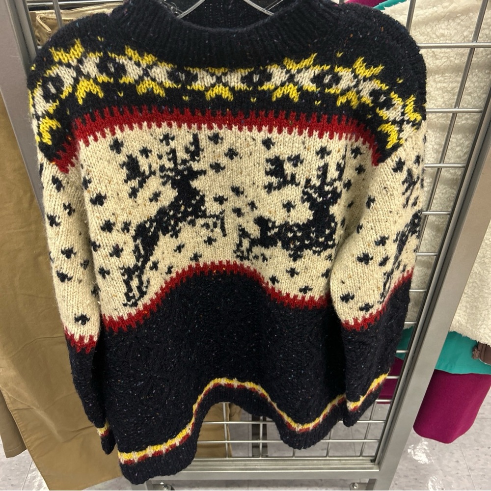 The Limited America Nordic Snowflake Reindeer Sweater Wool Chunky Hand Knit Sz M